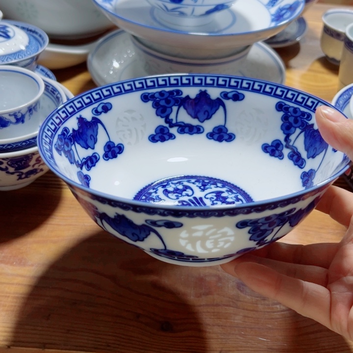 碗7寸雕刻五福面碗