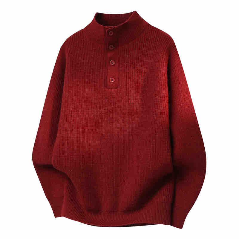 【秋冬新款】男士红色纽扣立领毛衣慵懒宽松加厚保暖针织打底衫8807