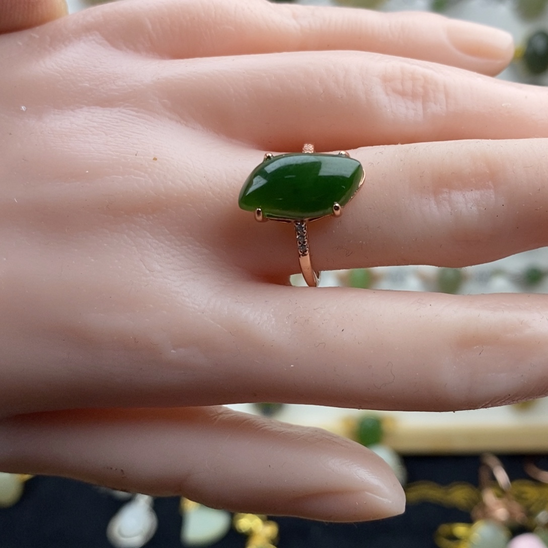 和田玉（碧玉）银S925镀金镶嵌戒指