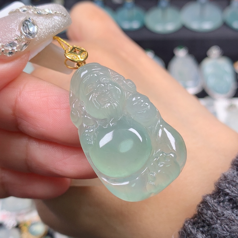 【闪购商品】翡翠颈饰18K金镶嵌财神