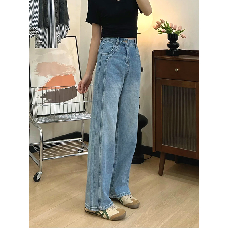 韩系牛仔裤女2025新款高腰显瘦大码胖mm小个子秋季新款垂感阔腿裤