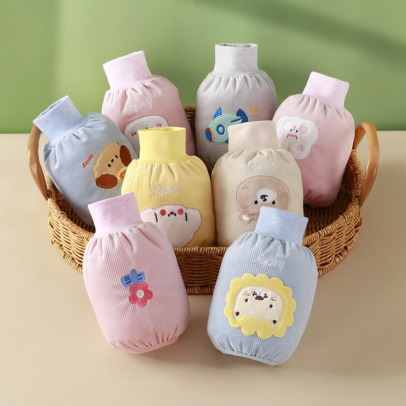 青少年儿童袖套秋冬防污宝宝加长罗口套袖华夫格防脏袖头保暖绣花