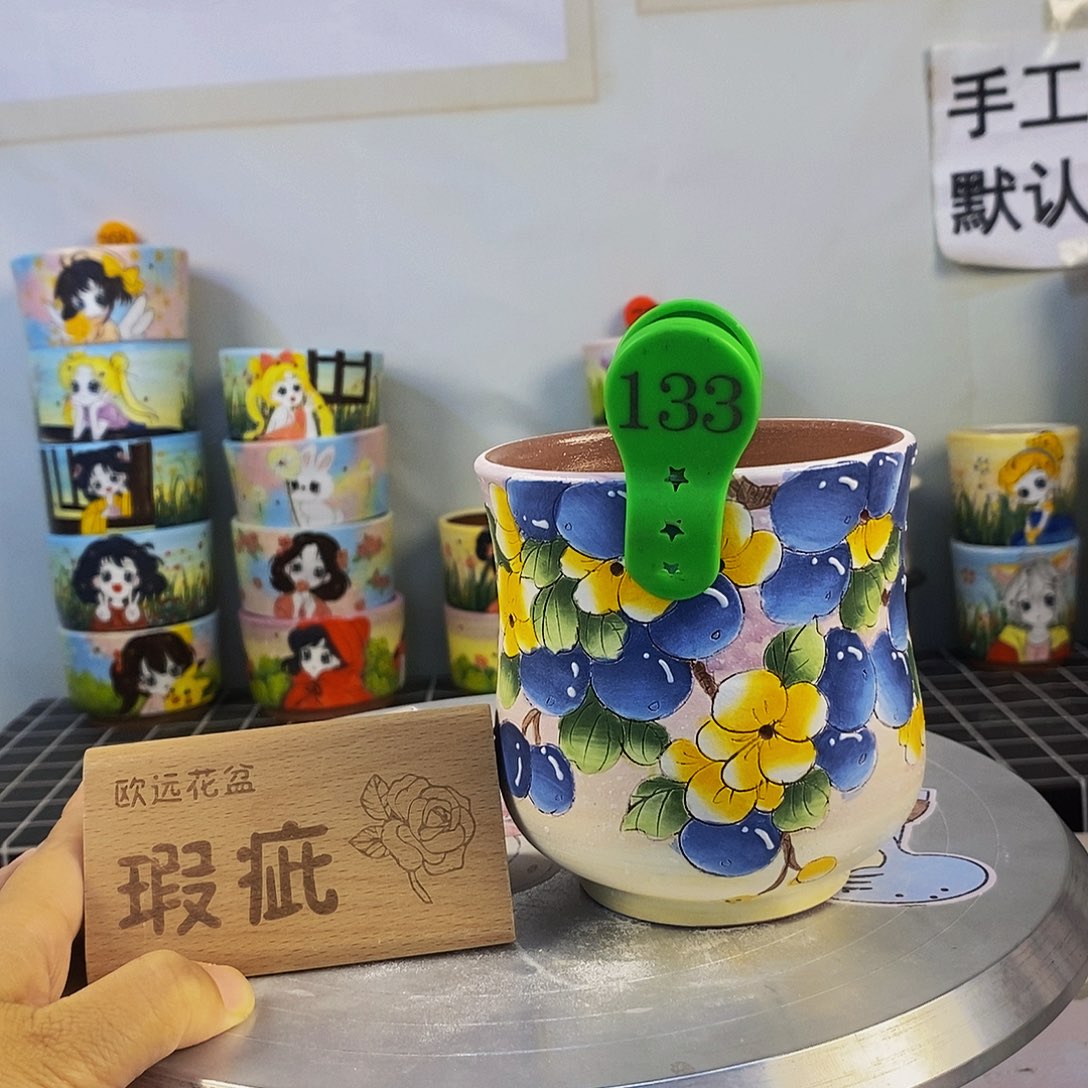 紫砂花盆红陶手绘花盆