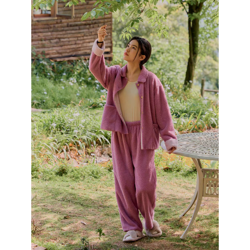 【志花专属】朵朵可可252-038秋冬睡衣女双面云朵绒家居服套装