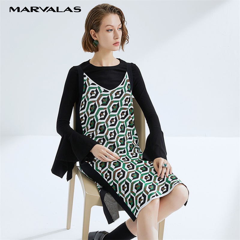 【粉丝专属】包臀裙极简V领吊带七分袖连衣裙时尚减龄550063-91564