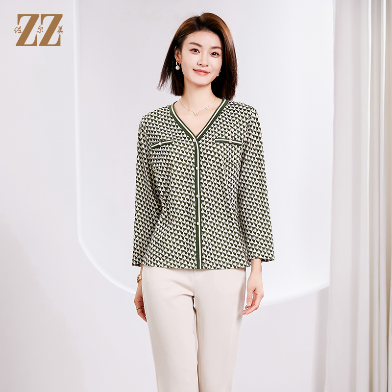 佐尔美春季新品 时尚V领气质长袖衬衣女E33CC09