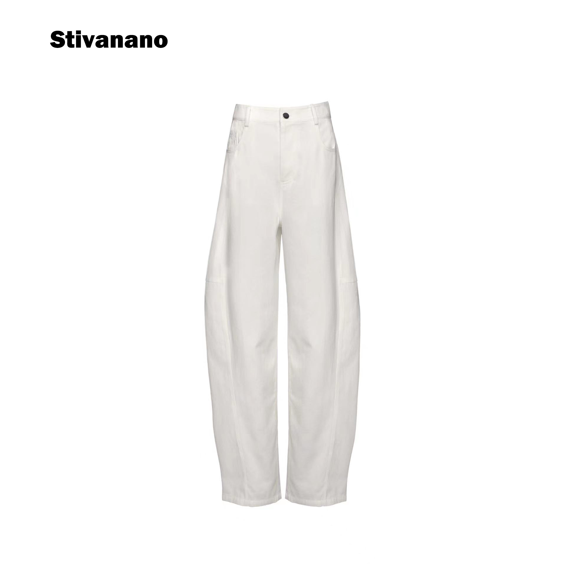 Stivanano白色高腰牛仔香蕉裤