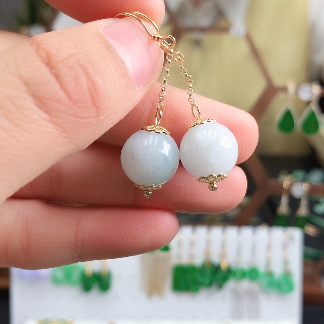 翡翠耳饰银S925镶嵌耳饰