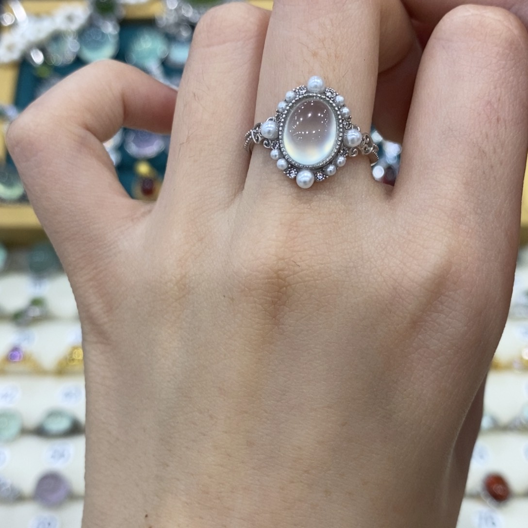 蛇纹石玉珠宝半成品银S925镶嵌望*.