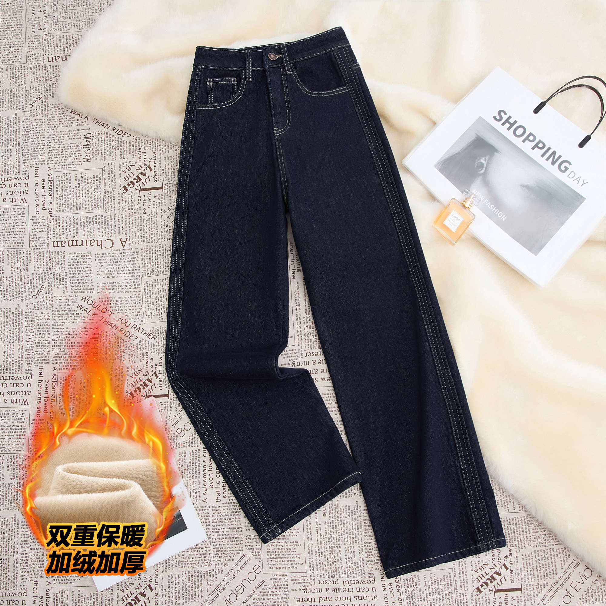 时尚百搭显瘦直筒裤休闲牛仔裤复古秋冬高腰宽松外穿显瘦神裤2881