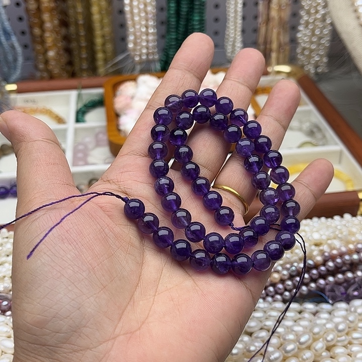未镶嵌玛瑙/玉髓珠宝半成品一条8mm左右紫晶