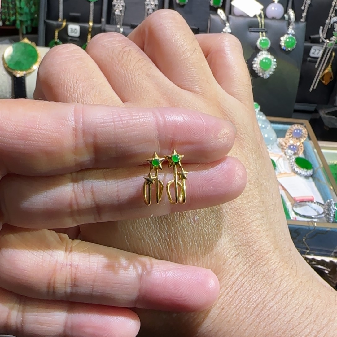 翡翠18K金镶嵌颈饰耳钉