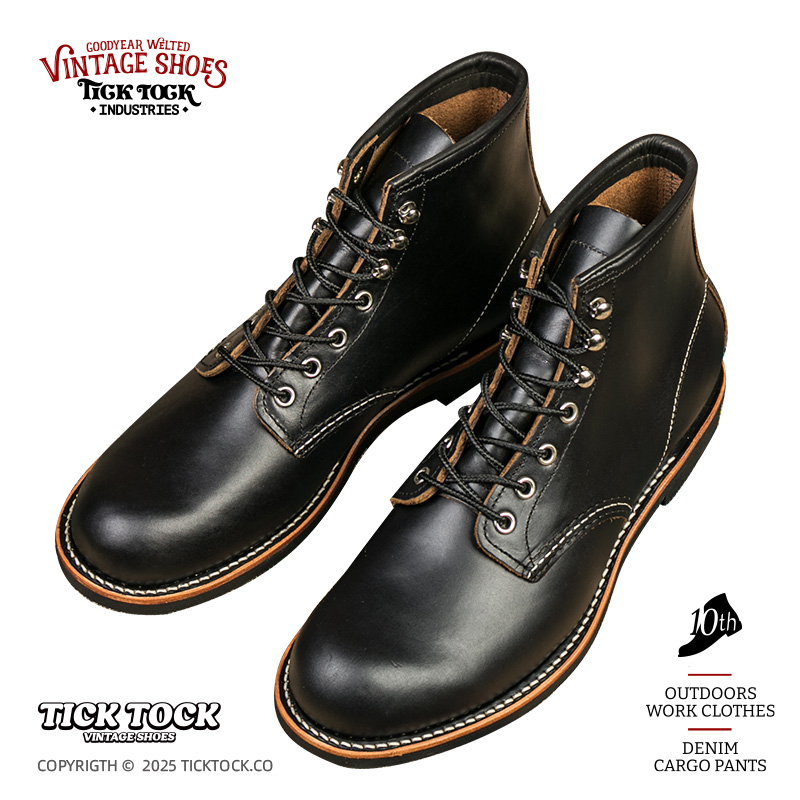 TickTock 固特异工艺3345头层牛皮茶心皮工装鞋靴复古圆头伞兵靴