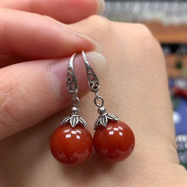 玛瑙/玉髓银S925镶嵌耳环12左右