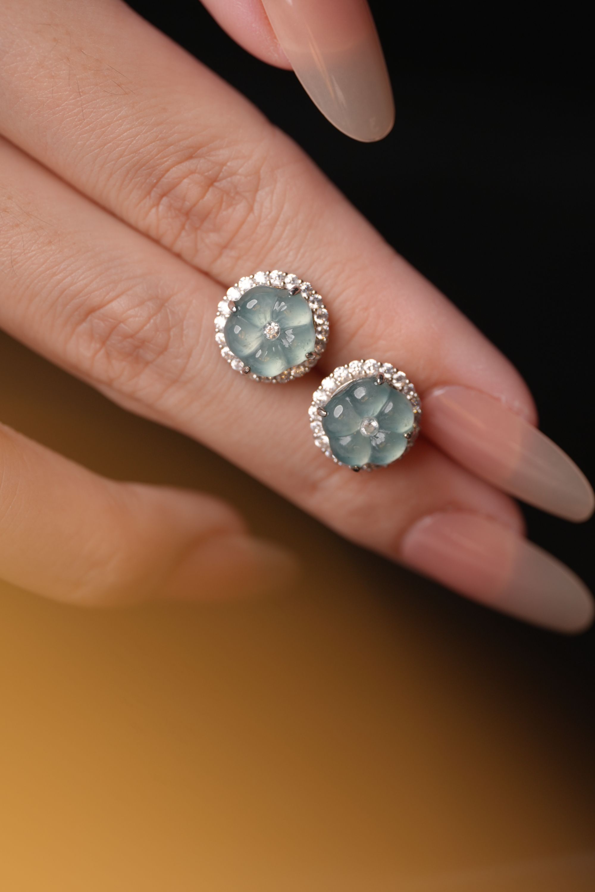 天然A货翡翠天空蓝花瓣耳钉JZ250427-5(多样性发一)