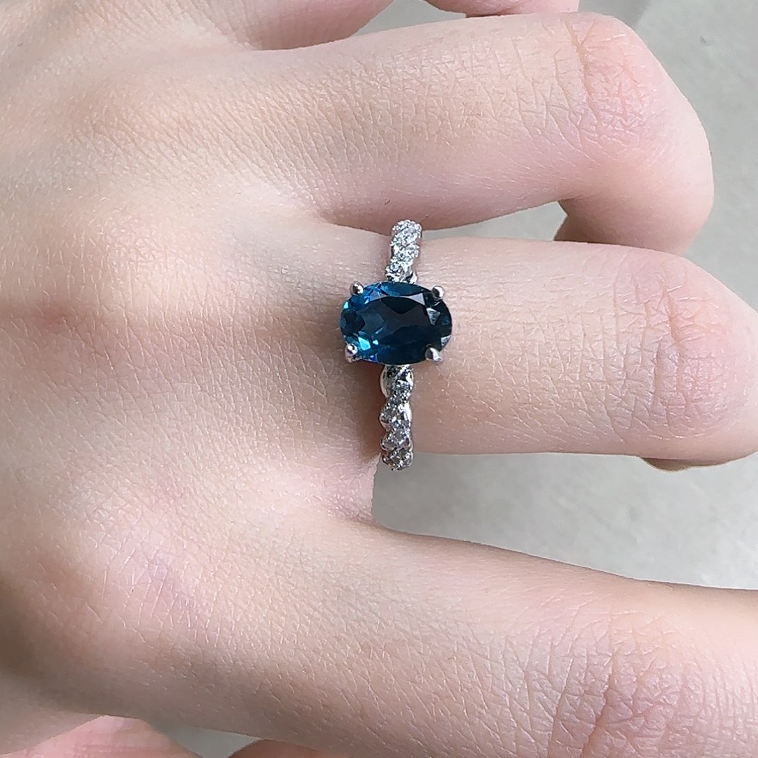 托帕石戒指银S925镶嵌伦敦蓝简单款