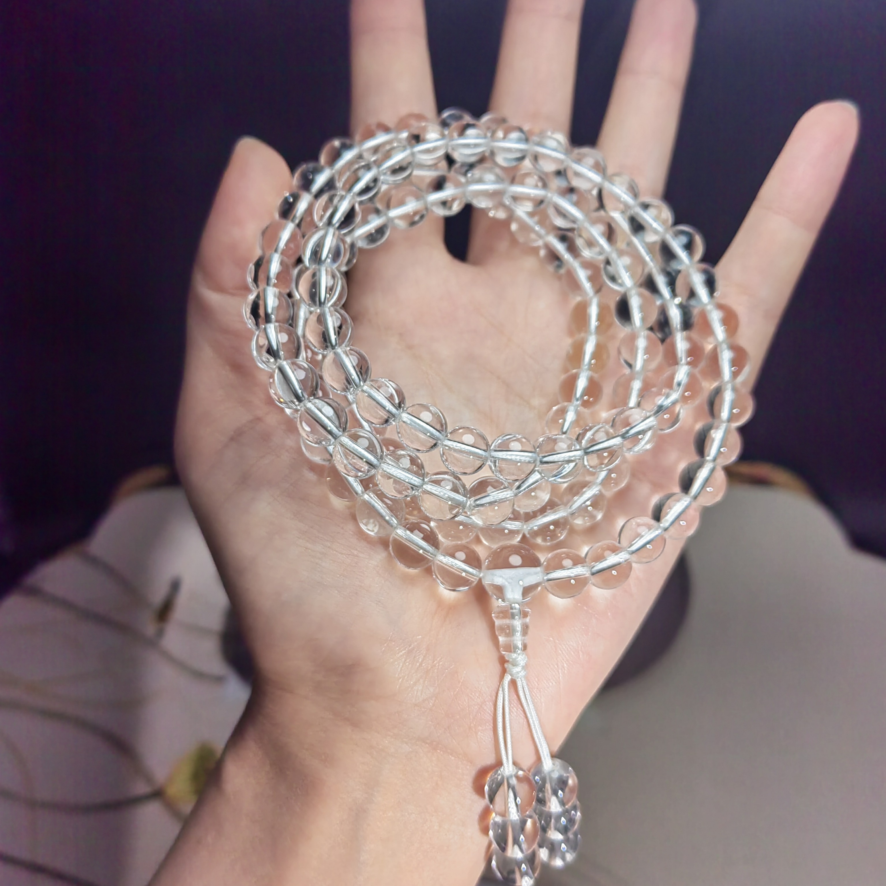 8mmA+白水晶经典时尚百搭108颗佛珠手链手串