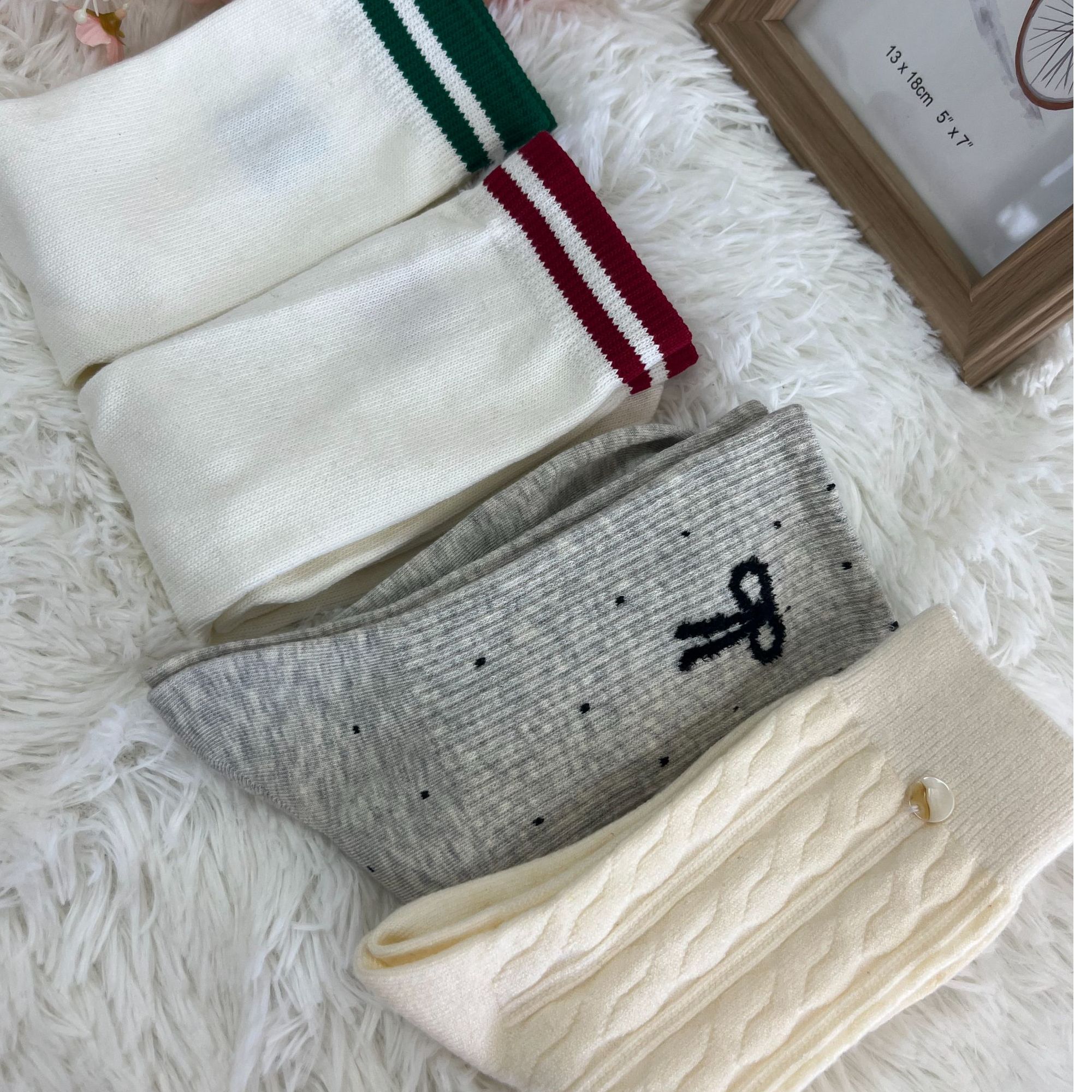 [蔓小棉012]可爱运动风四季季中筒袜印花透气时尚洋气款四双装