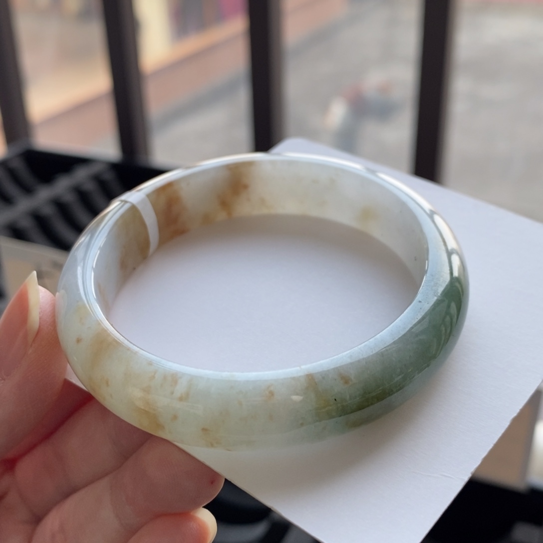 翡翠未镶嵌手镯沙漠黄54.3