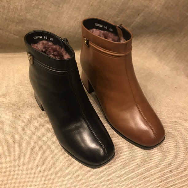 侧拉链冬季短靴高跟百搭跟鞋靴子秋冬单里时尚女靴气质女士