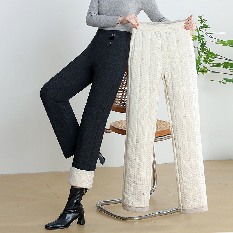 【850克+一条过冬】加厚蚕 丝棉羊毛发热裤高腰显瘦洋气小直筒裤809