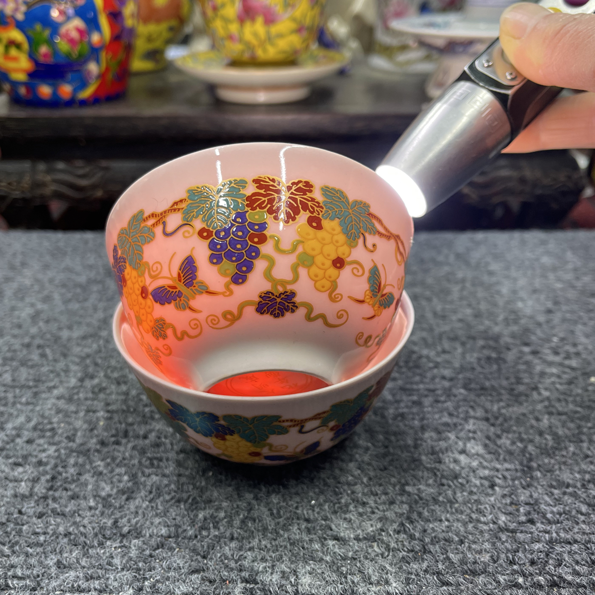 红胎描金葡萄纹口杯压手杯主人杯