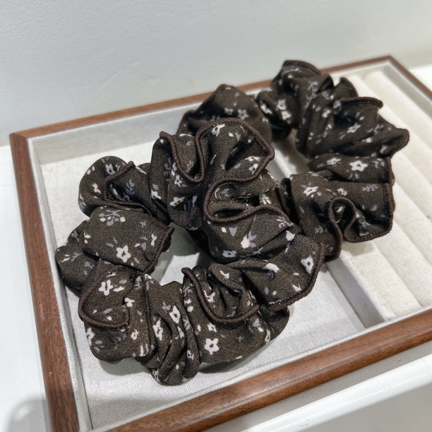 复古碎花双层大肠发圈高级感丸子头高弹力扎发头绳简约头饰女