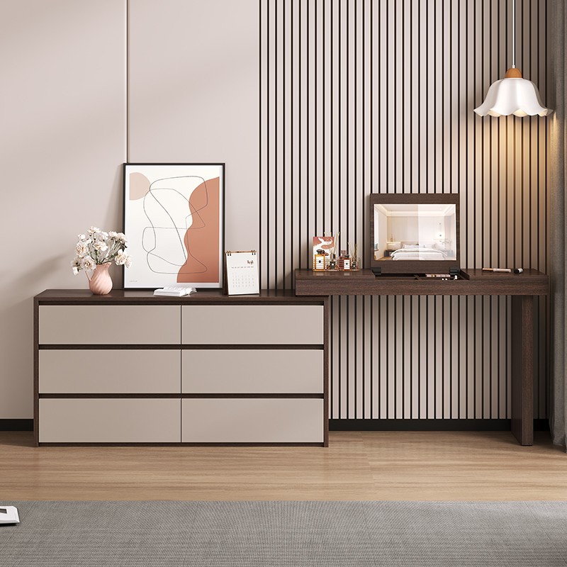 【国补链接】2025新款实木梳妆台翻盖镜子六斗柜一体卧室意式复古风