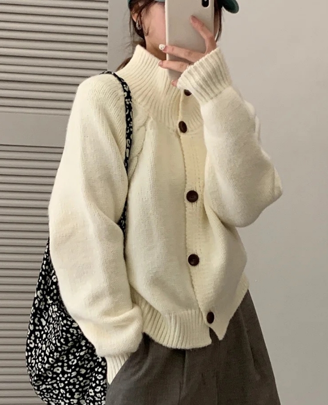 【请叫我大韩 】2025年纯色麻花翻领针织开衫外套669