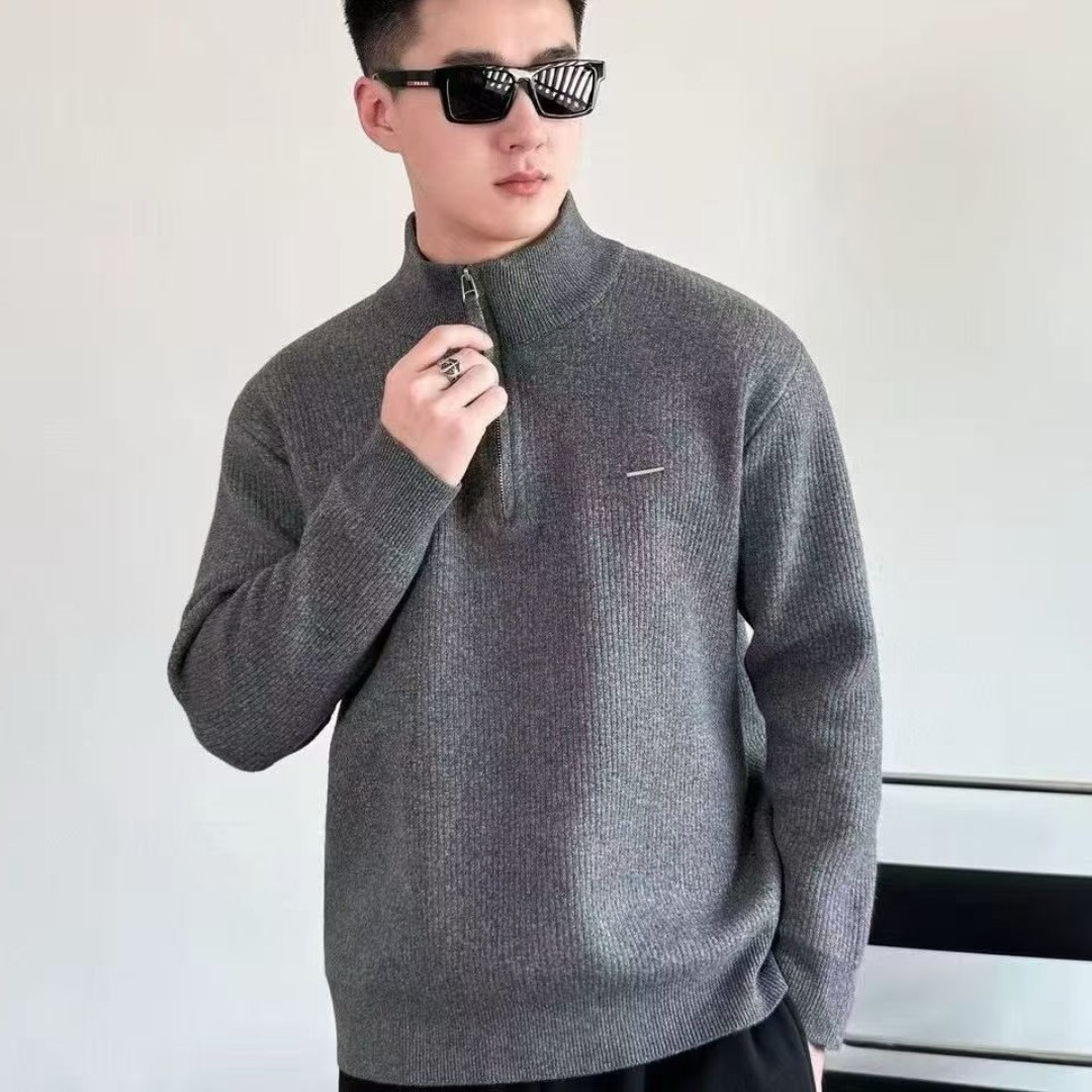 半拉链翻立领粗毛线加厚毛衣男冬季复古保暖针织衫百搭休闲潮流