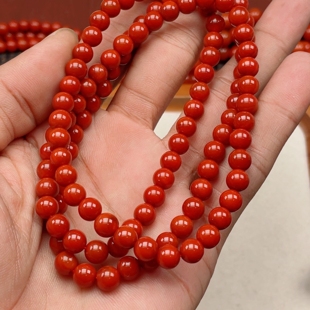 南红玛瑙未镶嵌手链柿子红108颗卡6