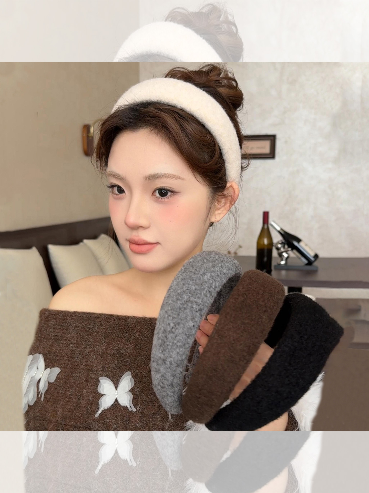 饱满圆头～修饰头型！加宽弧面呢料圆润弧度蓬松高颅顶海绵宽发箍