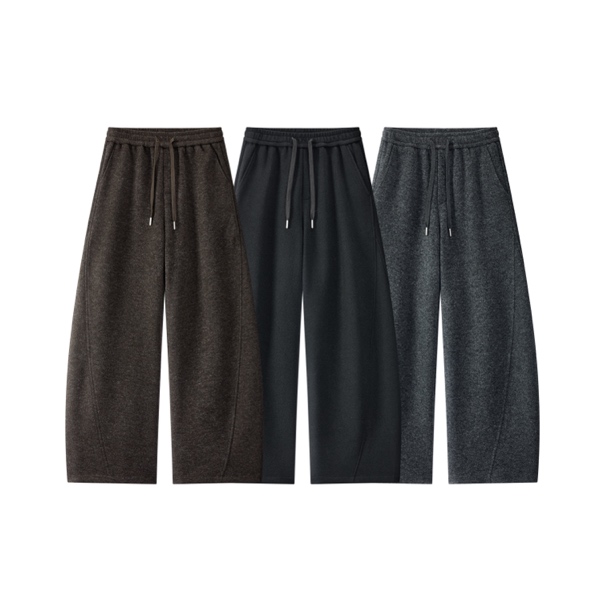 老钱风冬季加厚羊毛卫裤男宽松直筒休闲裤男生弯刀裤子