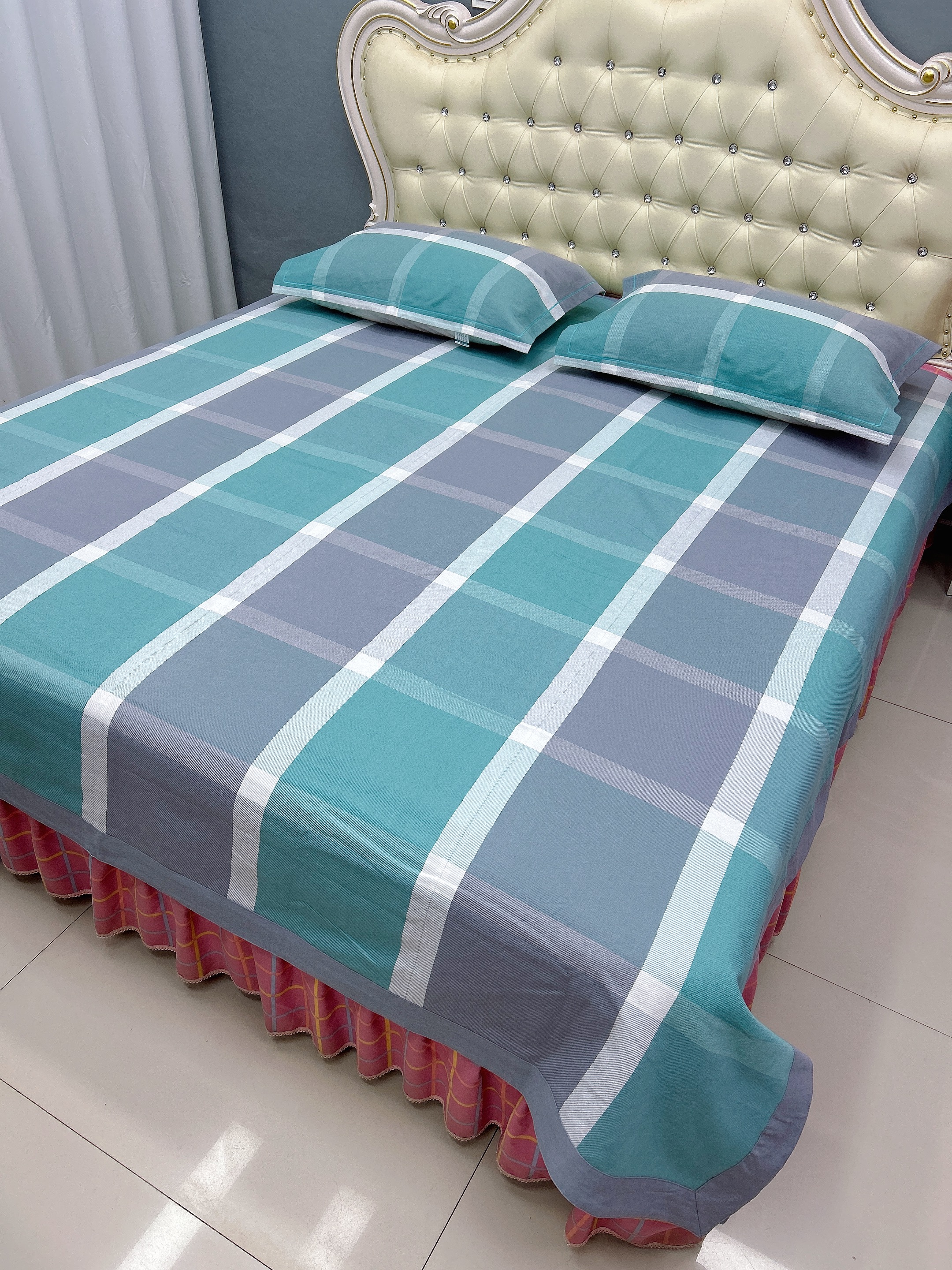 三哥家   全棉手织老粗布（经典爱格蓝绿色）贴边款