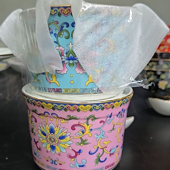 晴***照瓷片微瑕珐琅彩盐罐2个6666666