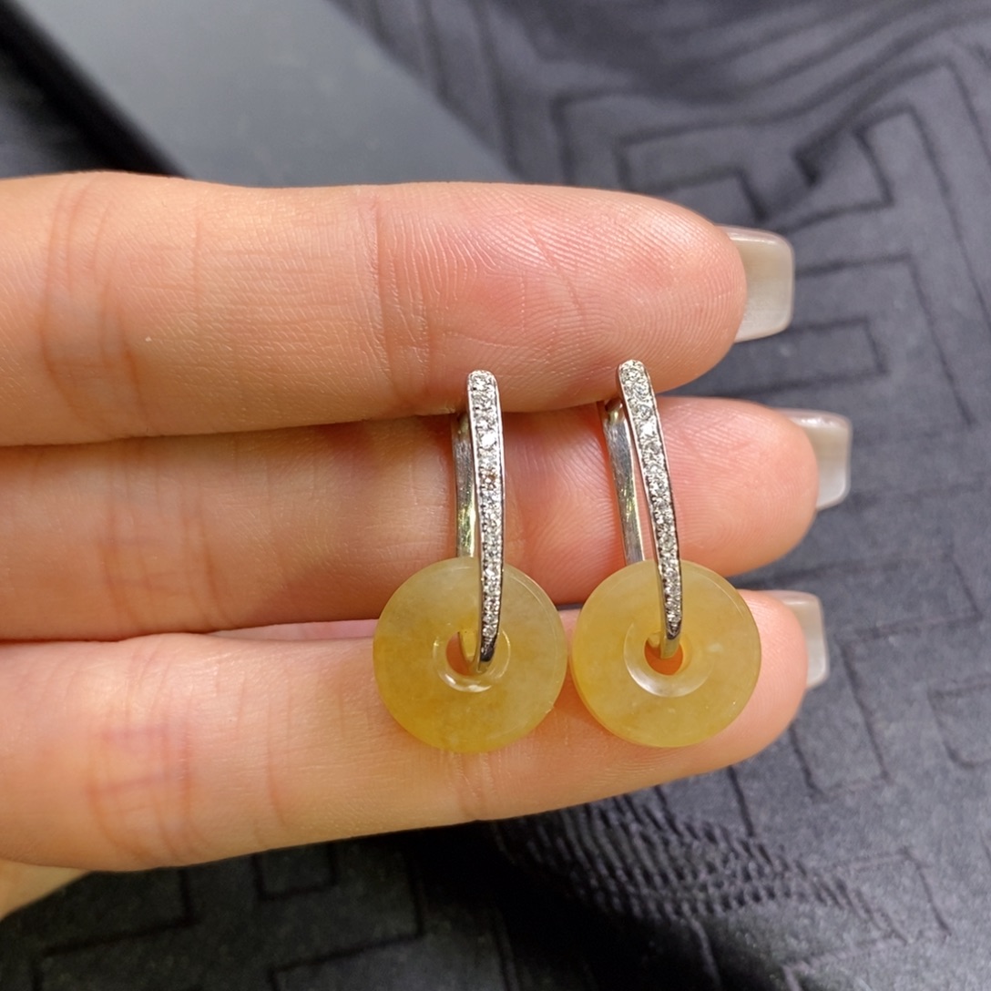 翡翠18K金镶嵌耳饰耳包➕黄翡路路通