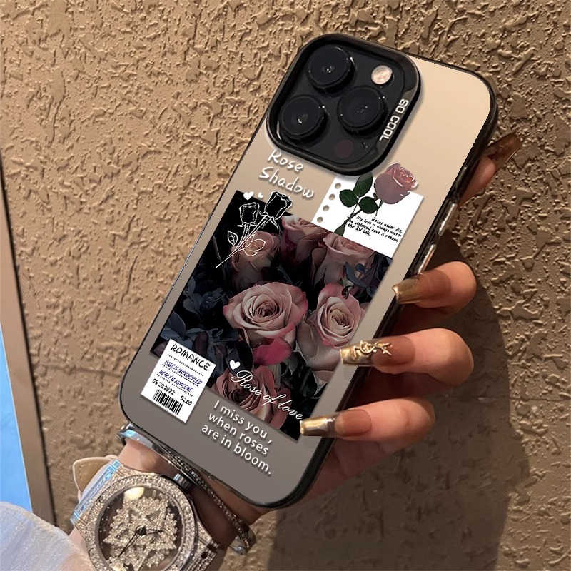 彩银壳浪漫玫瑰适用苹果16华为oppo小米15vivo荣耀oppo红米iphone