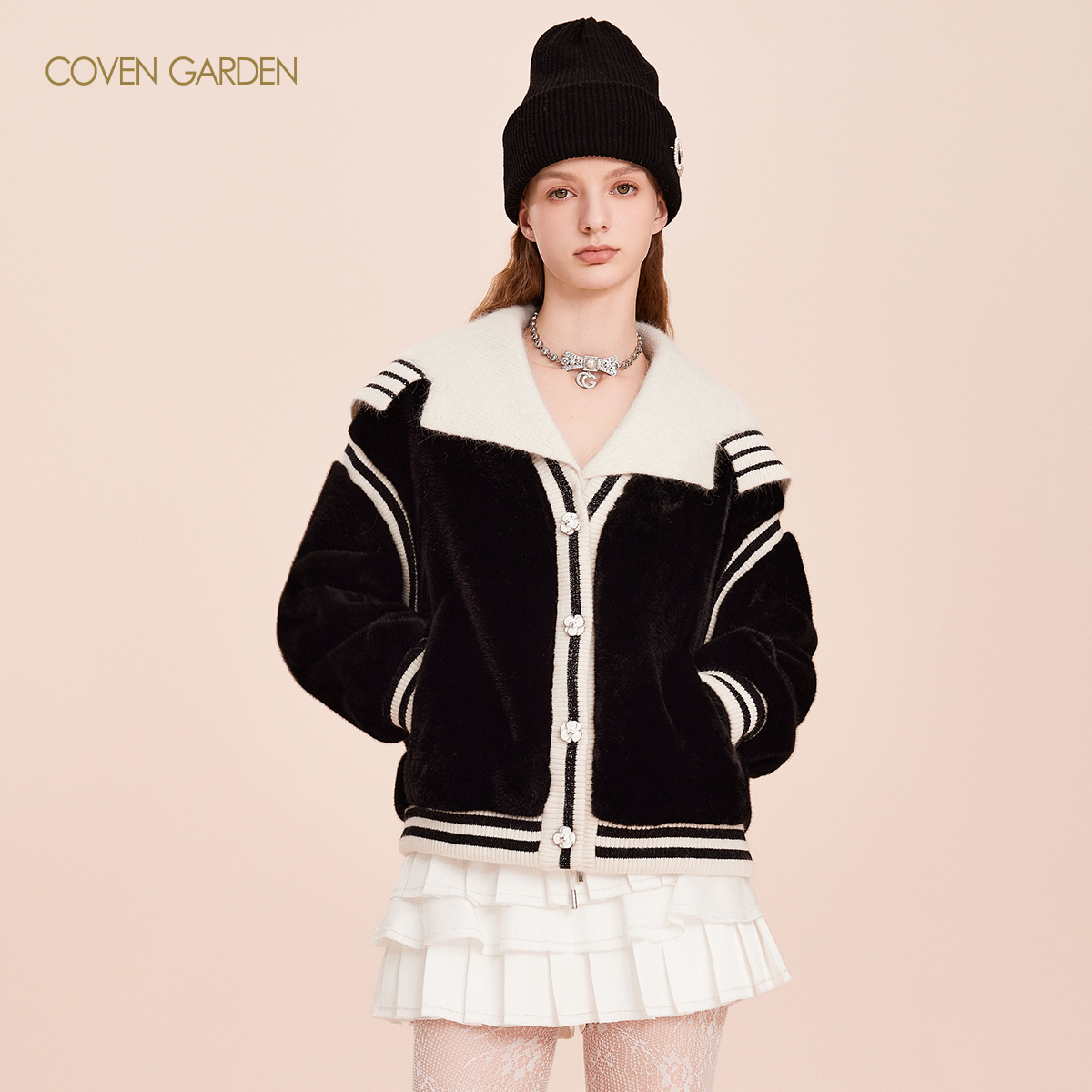 【哥文花园】假两件黑色毛皮CLA4325420