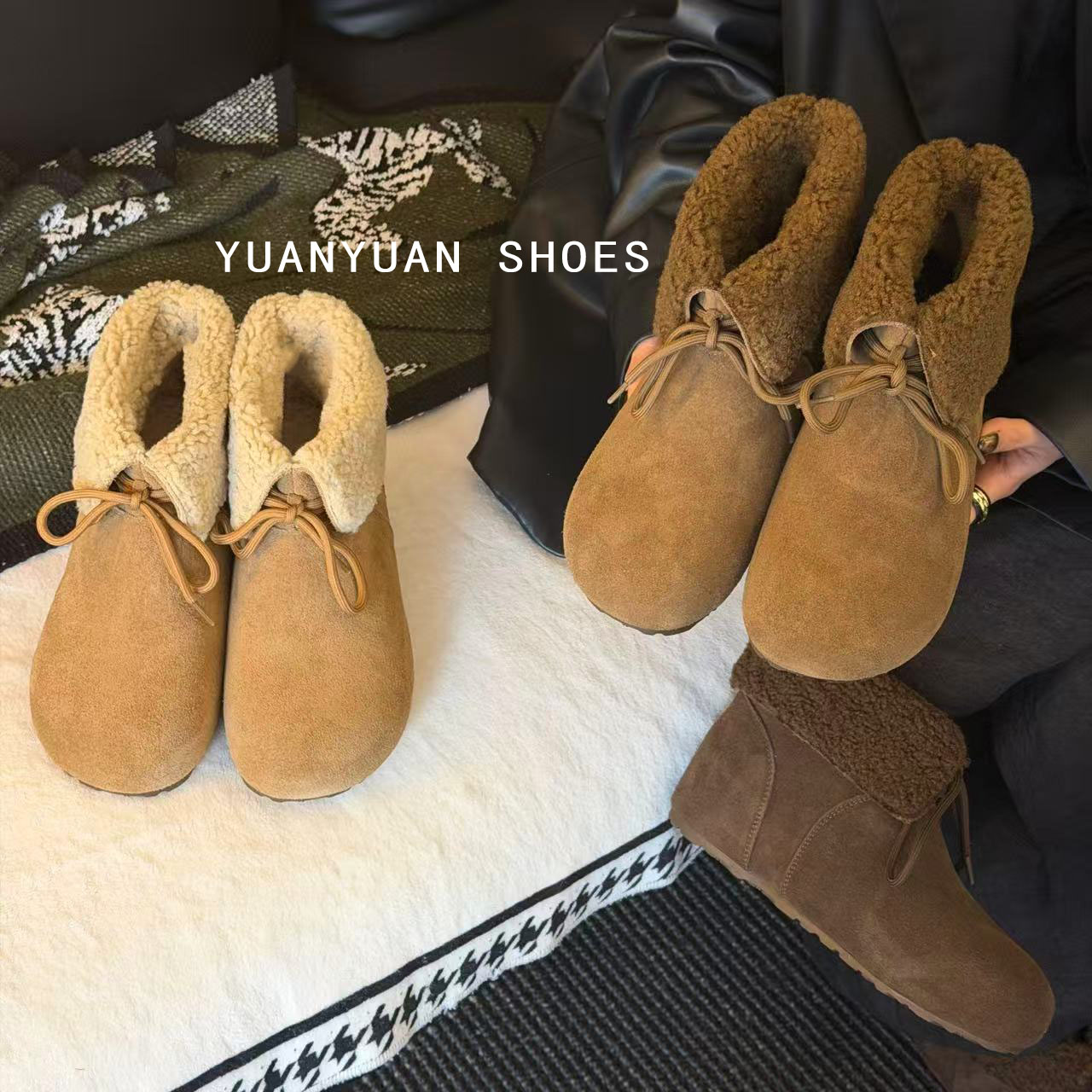 百搭休闲风短筒保暖雪地靴低帮时尚韩版雪地靴短靴两穿棉鞋