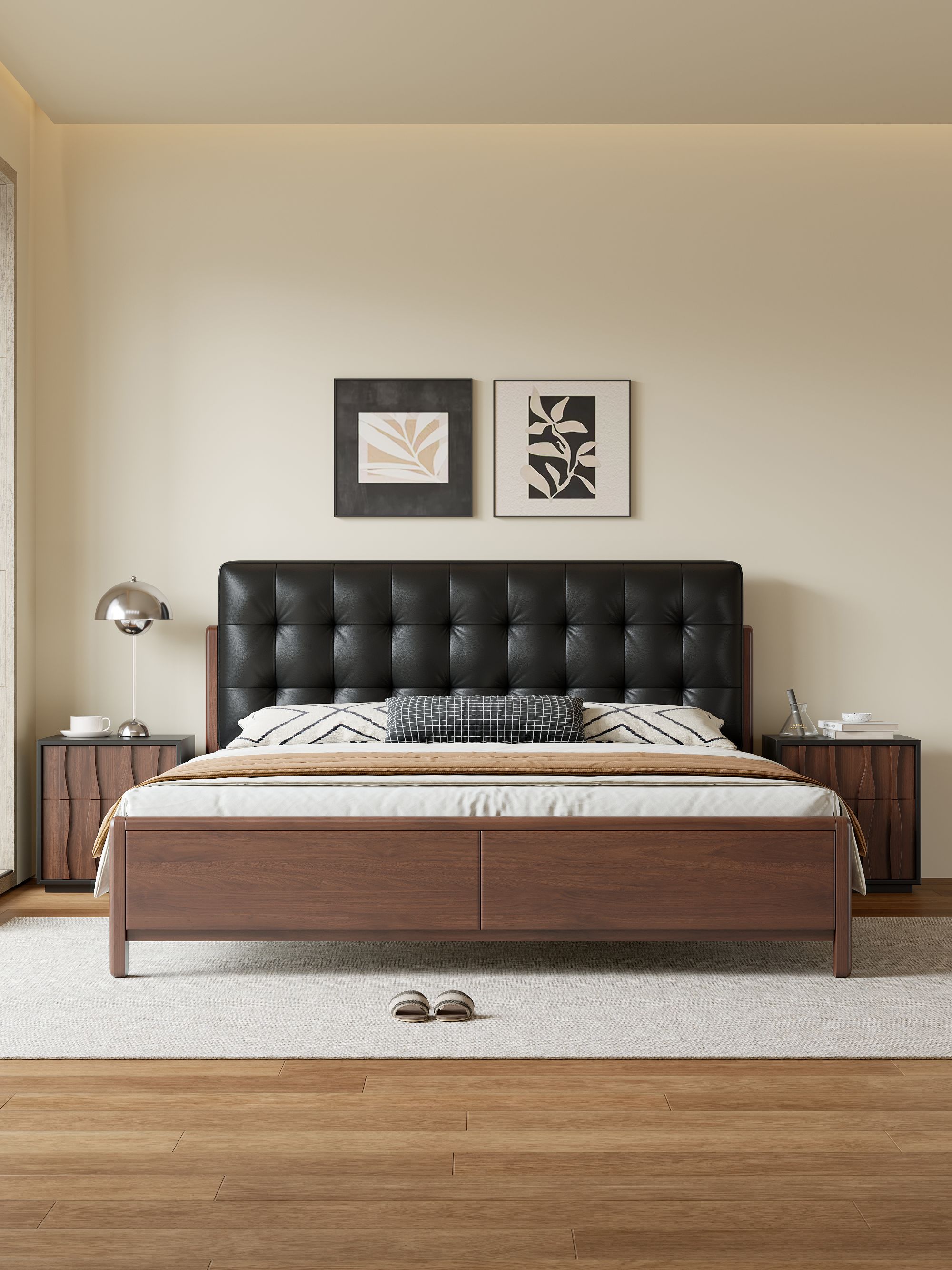 复古中古风婚床法式美式现代简约软体软靠主卧双人大床实木床