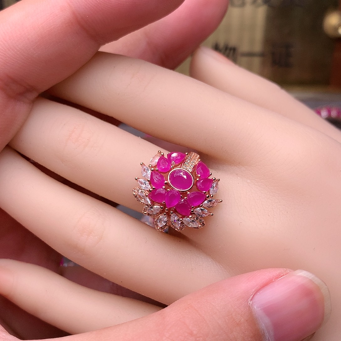 红宝石戒指银S925镶嵌