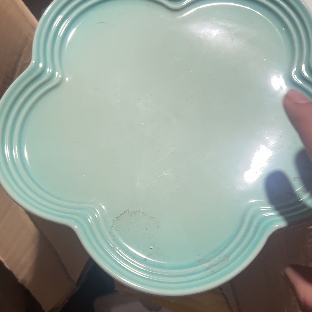 瓷片微瑕清仓处理 绿色花瓣盘9寸
