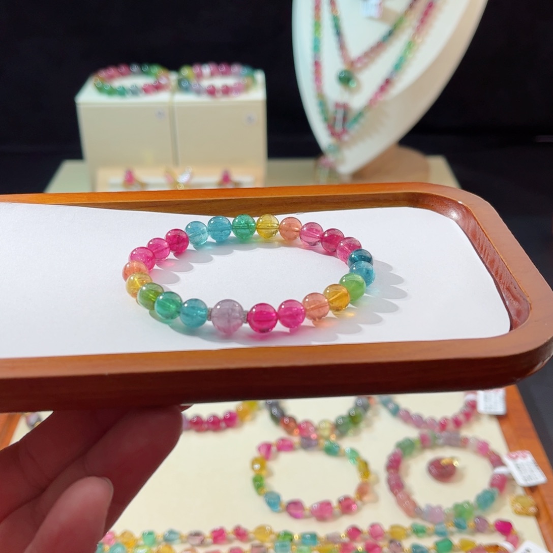 碧玺手链18K金镶嵌醒*吖手串