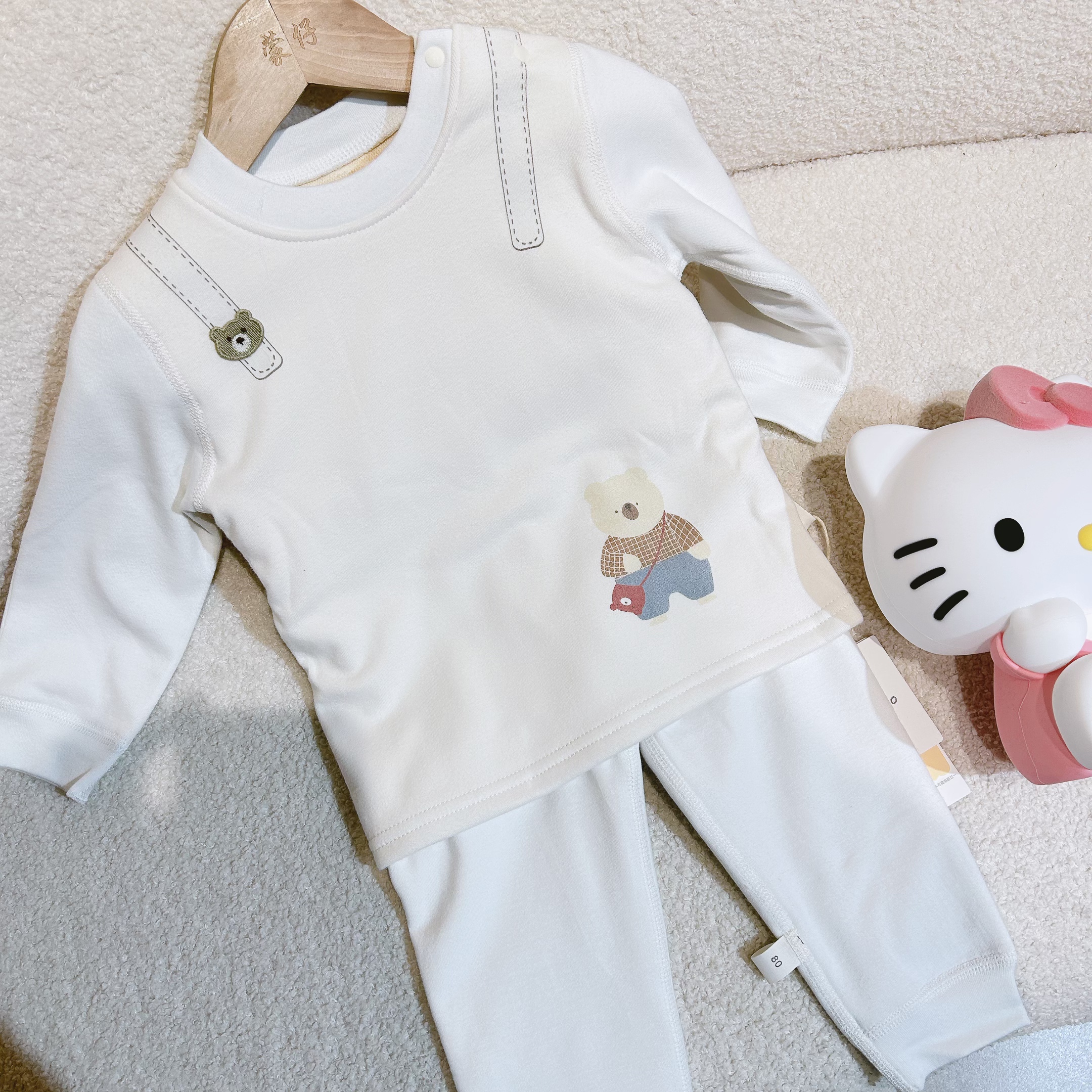 布婴谷-【背带熊60248高腰款】蚕丝净面肚围肩扣家居服套装