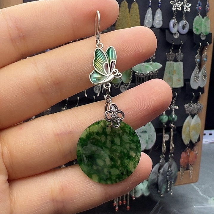 ️***几翡翠银S925镶嵌耳饰