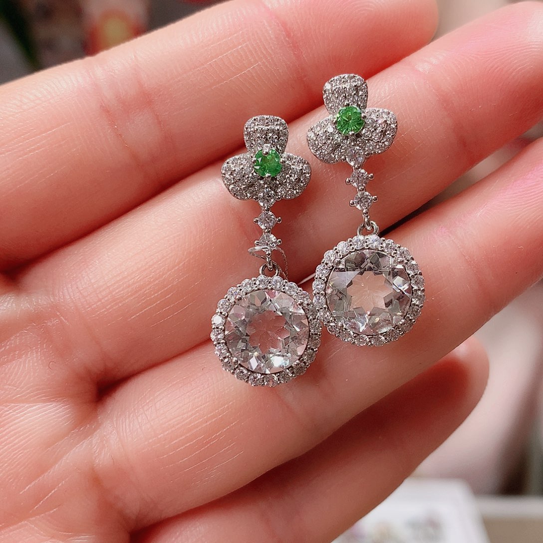 水晶耳饰银S925镶嵌耳钉超美