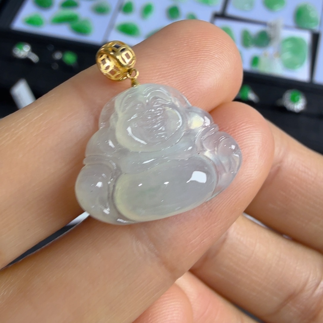 翡翠吊坠(不含链)18K金镶嵌佛公