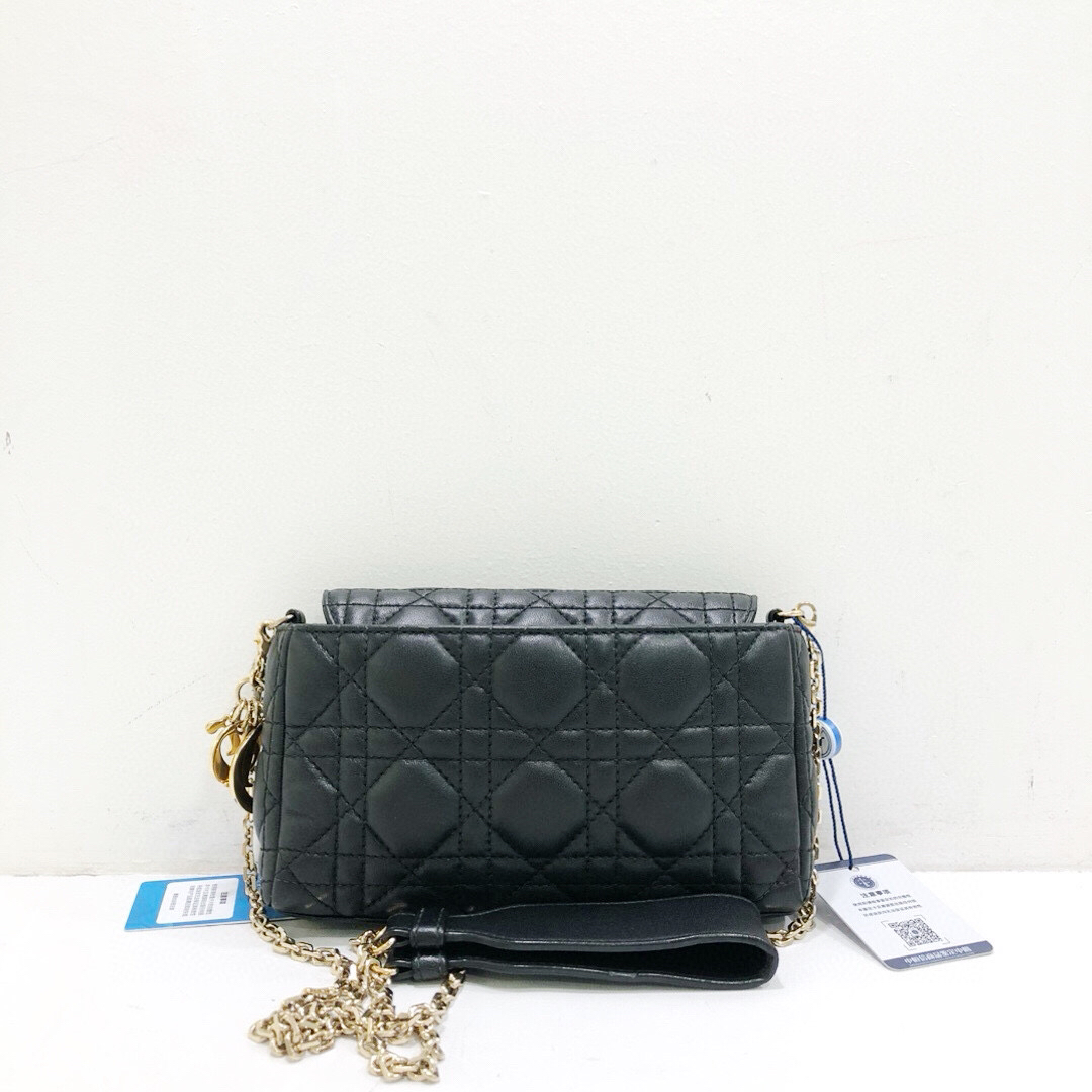 95新 DIOR/迪奥 全皮黑金藤格纹链条单肩斜挎包