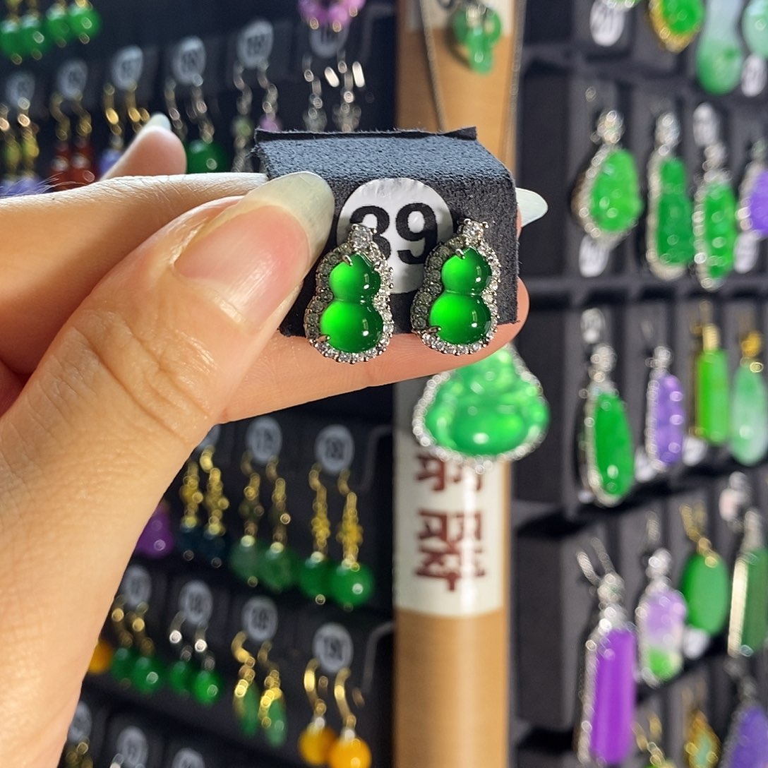 银S925镶嵌翡翠耳饰39