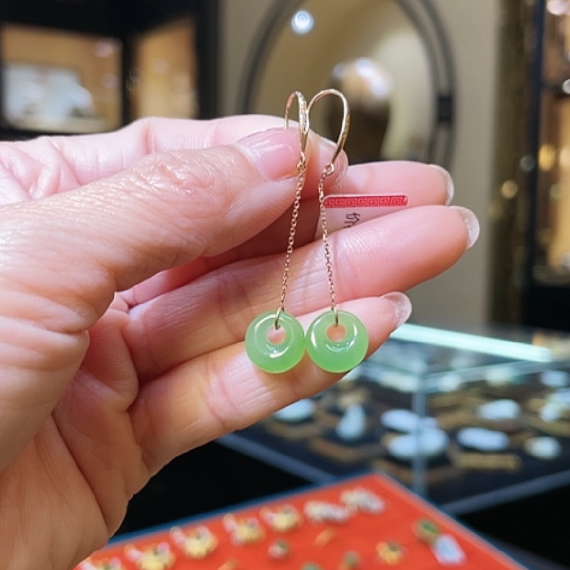 【闪购商品】和田玉耳饰18K金镶嵌公主扣